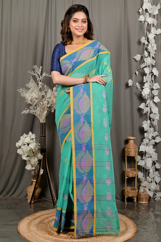 Green Pure Cotton Debui Tant Saree (2954)