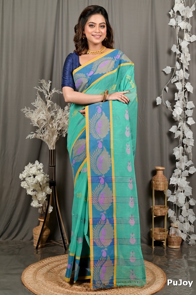 Green Pure Cotton Debui Tant Saree (2954)