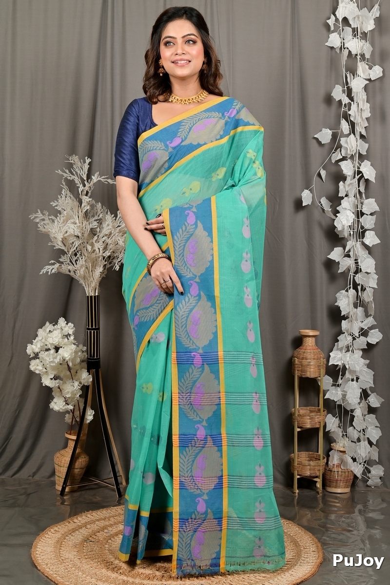 Green Pure Cotton Debui Tant Saree (2954)