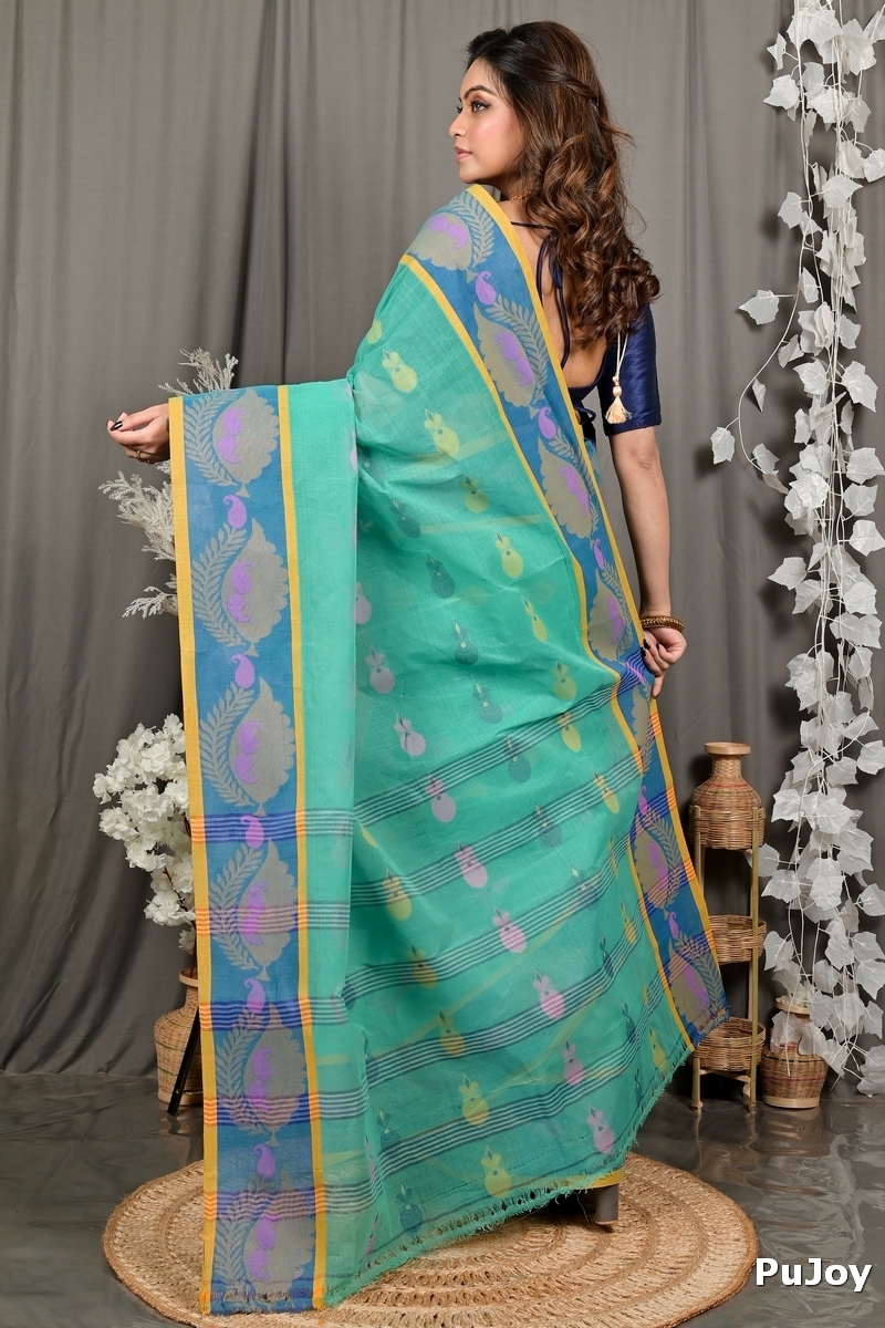 Green Pure Cotton Debui Tant Saree (2954)