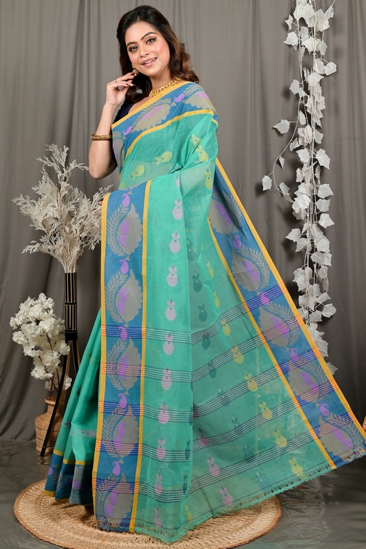 Green Pure Cotton Debui Tant Saree (2954)