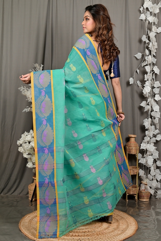 Green Pure Cotton Debui Tant Saree (2954)