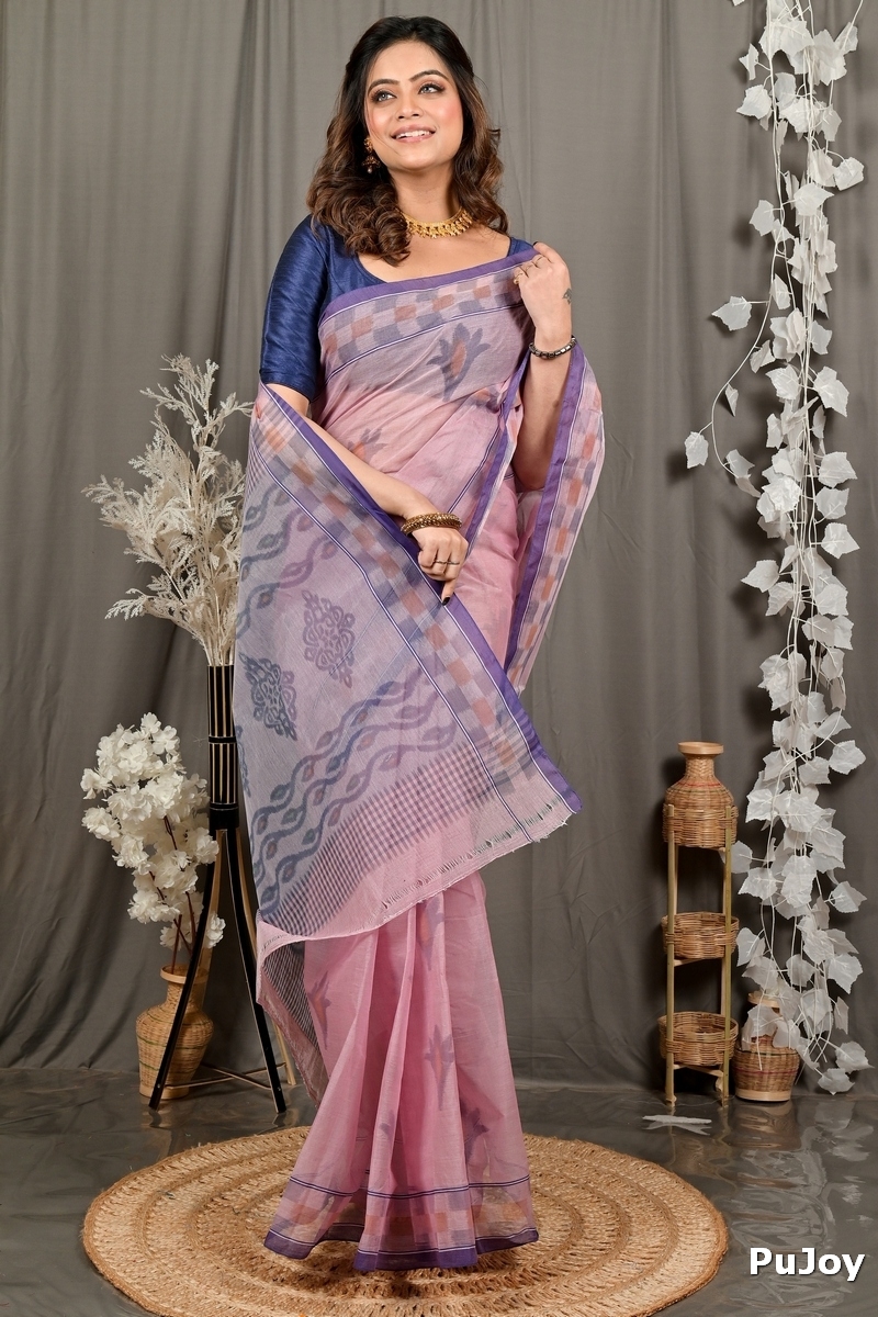 Peach Pure Cotton Devai Tant Saree Print (2959)