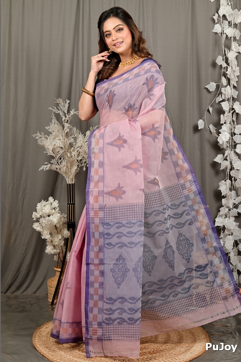 Peach Pure Cotton Devai Tant Saree Print (2959)