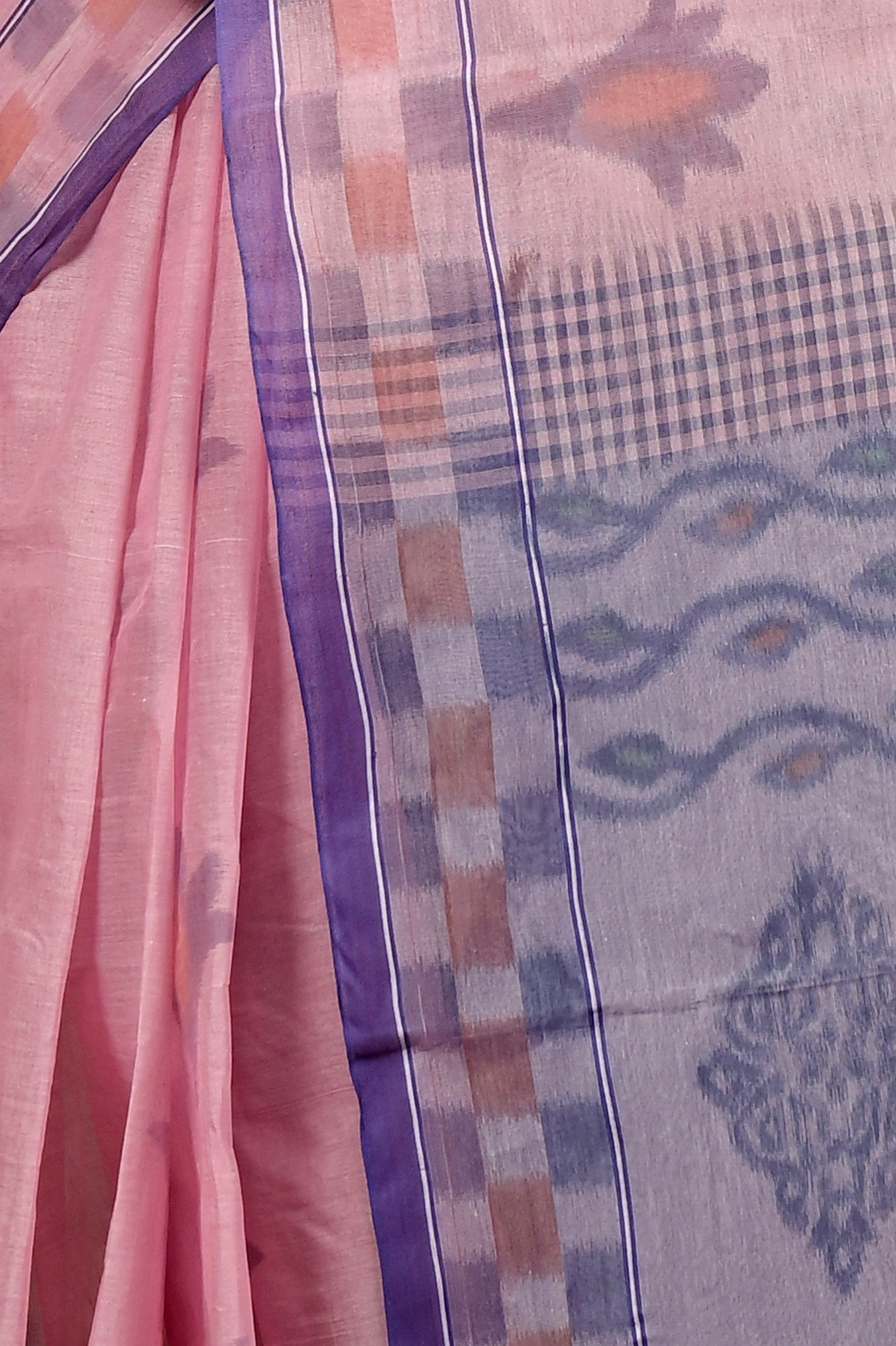 Peach Pure Cotton Devai Tant Saree Print (2959)