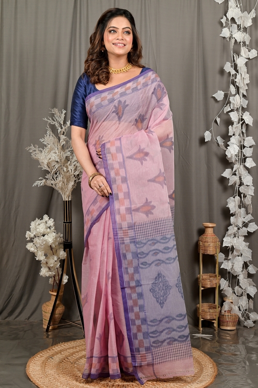Peach Pure Cotton Devai Tant Saree Print (2959)