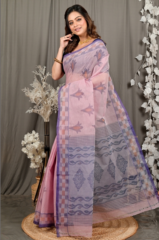 Peach Pure Cotton Devai Tant Saree Print (2959)