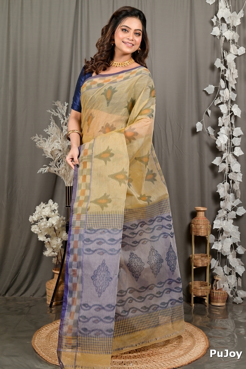 Light Brown Pure Cotton Devai Tant Saree Print (2960)