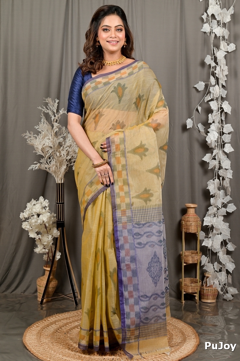 Light Brown Pure Cotton Devai Tant Saree Print (2960)