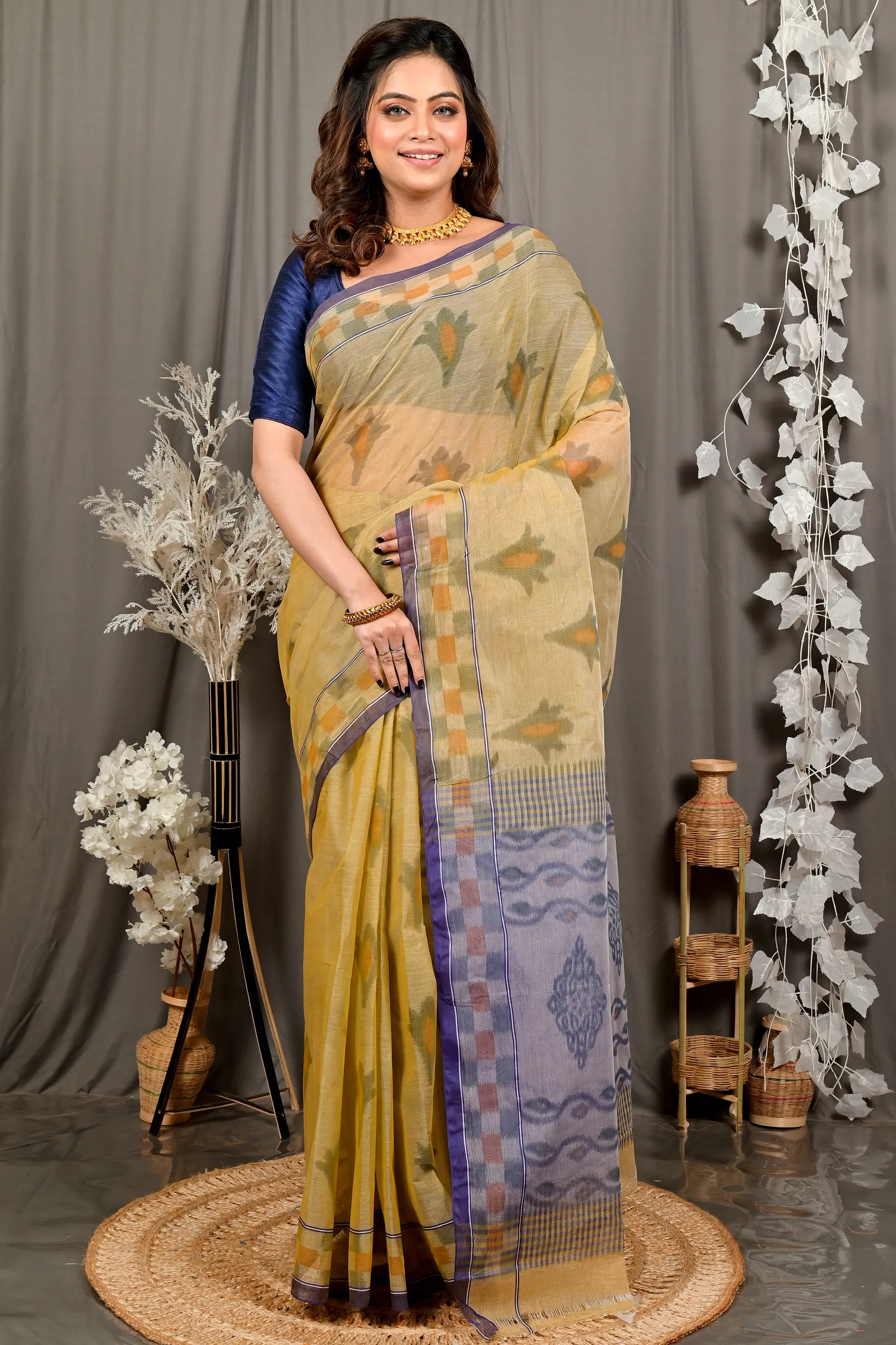 Light Brown Pure Cotton Devai Tant Saree Print (2960)