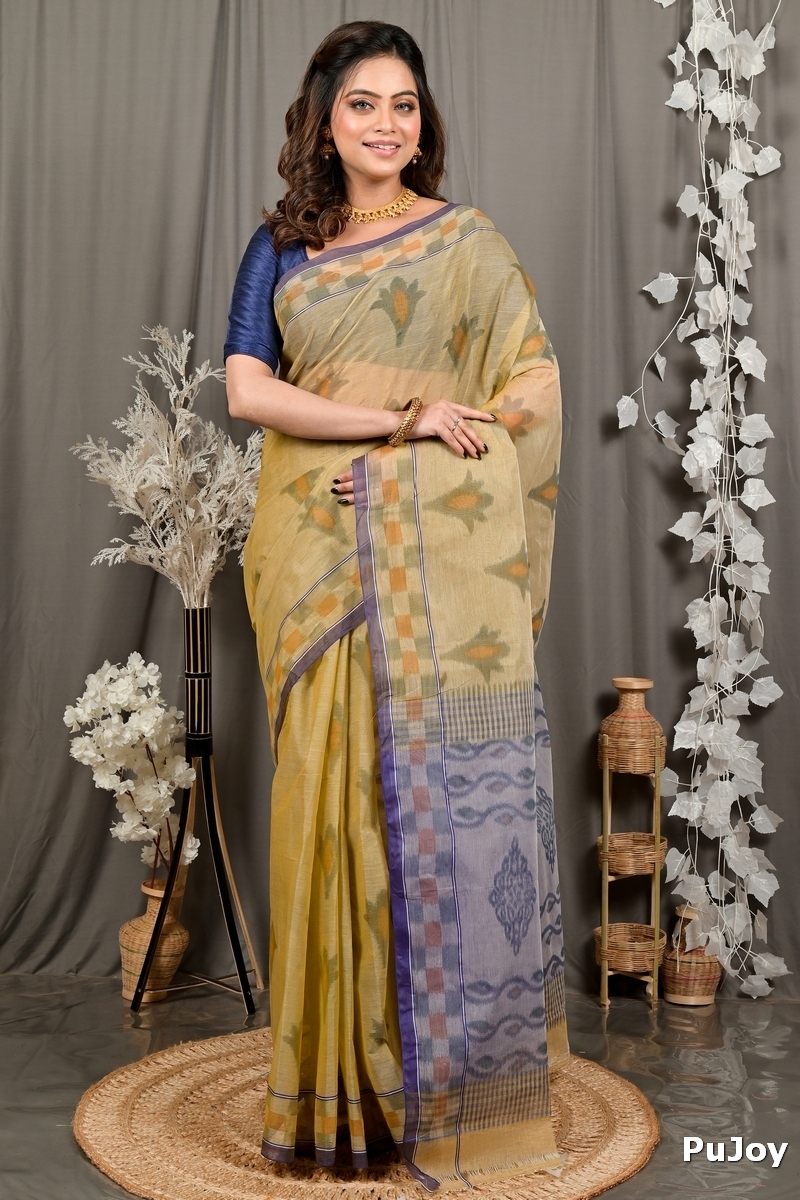 Light Brown Pure Cotton Devai Tant Saree Print (2960)