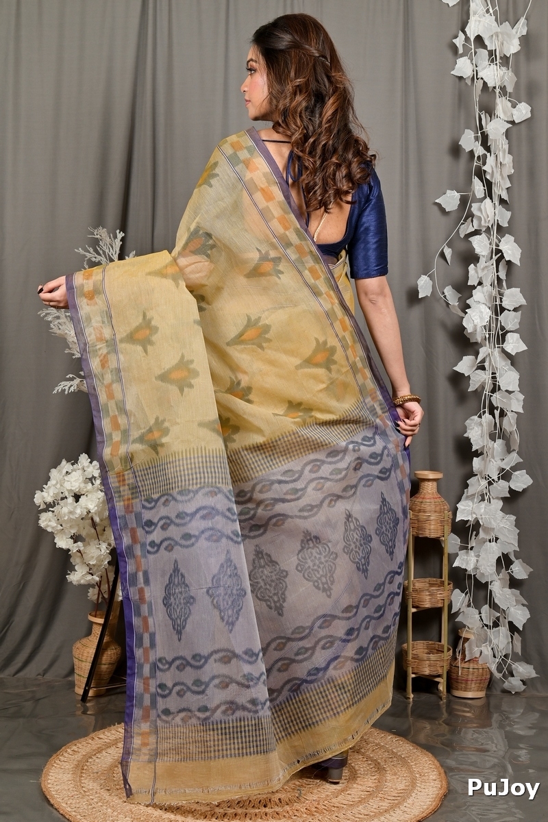 Light Brown Pure Cotton Devai Tant Saree Print (2960)