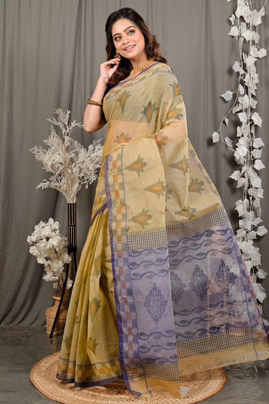Light Brown Pure Cotton Devai Tant Saree Print (2960)