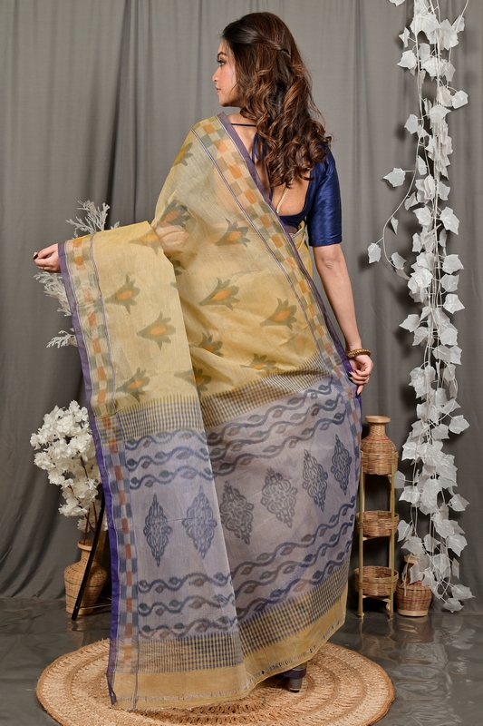 Light Brown Pure Cotton Devai Tant Saree Print (2960)