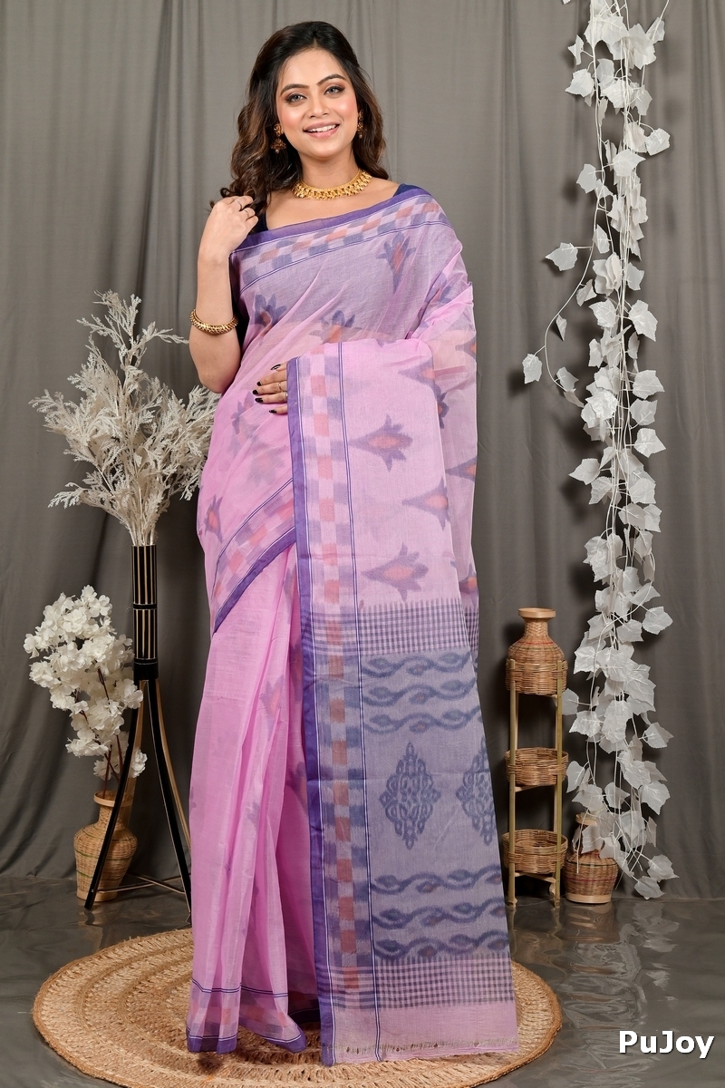 Light Purple Pure Cotton Devai Tant Saree Print (2961)