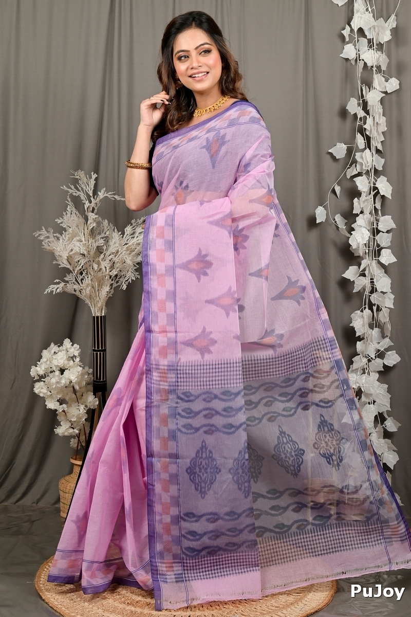 Light Purple Pure Cotton Devai Tant Saree Print (2961)