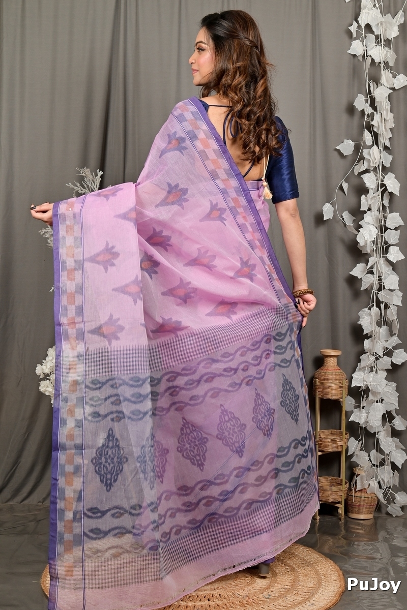 Light Purple Pure Cotton Devai Tant Saree Print (2961)