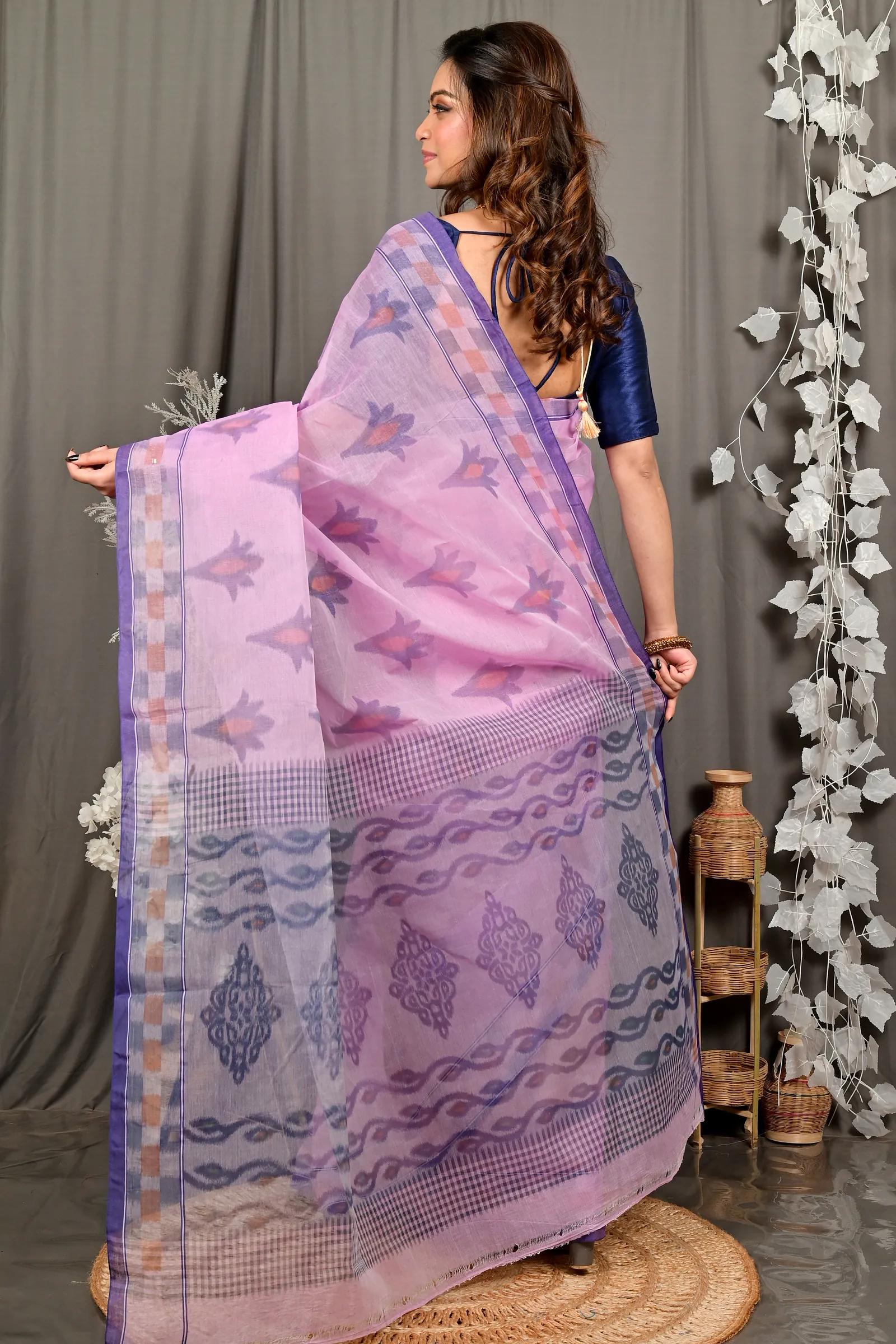 Light Purple Pure Cotton Devai Tant Saree Print (2961)