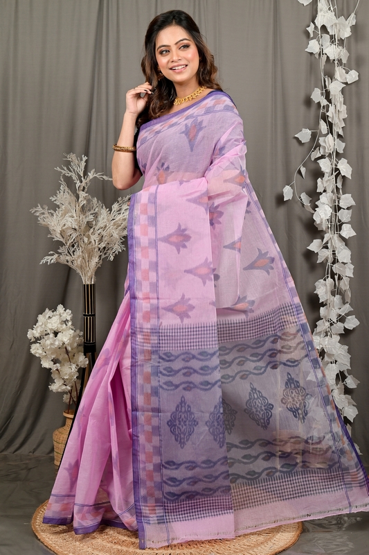 Light Purple Pure Cotton Devai Tant Saree Print (2961)