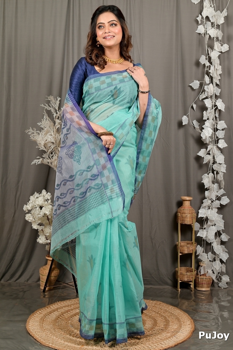 Green Pure Cotton Devai Tant Saree Print (2962)