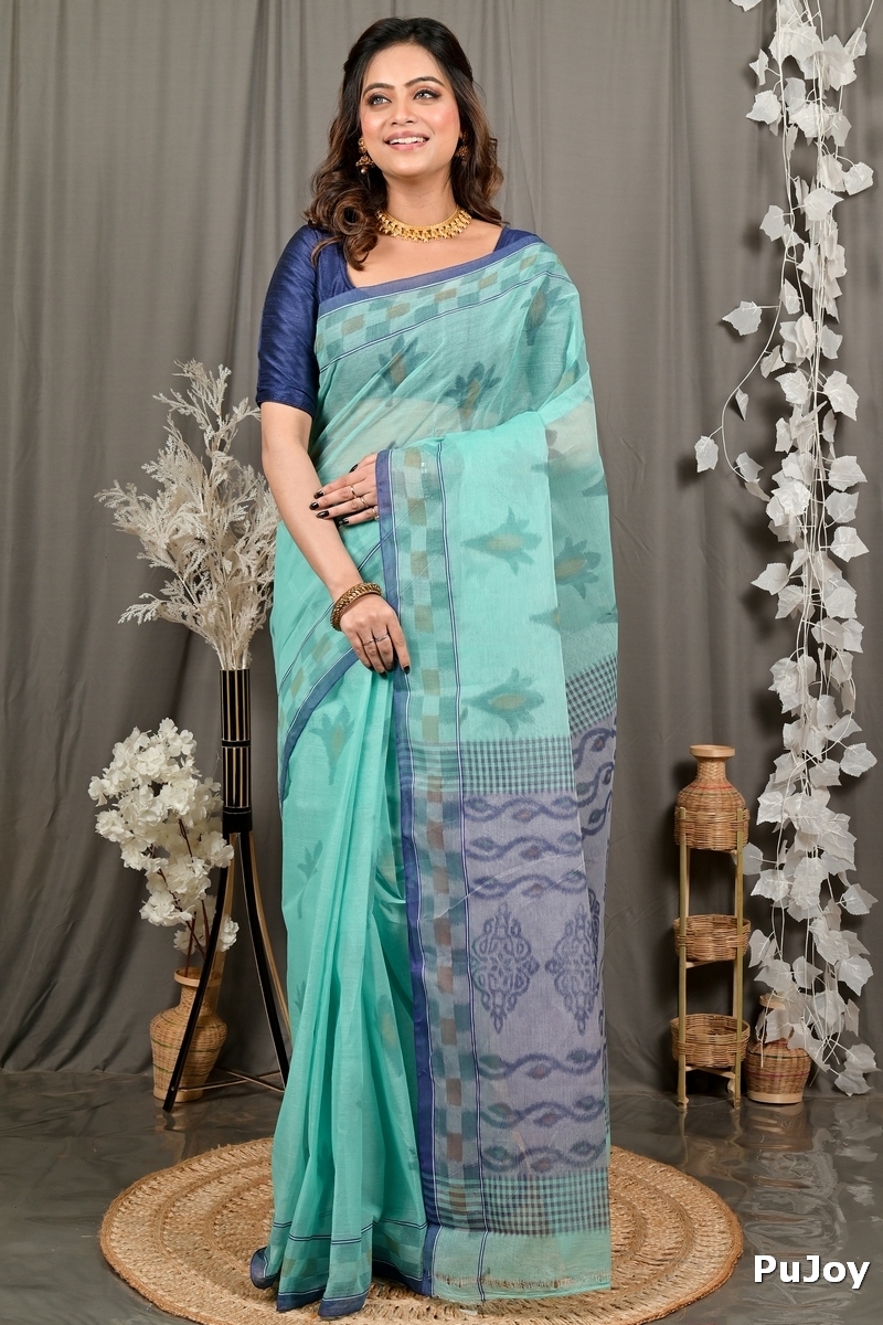 Green Pure Cotton Devai Tant Saree Print (2962)