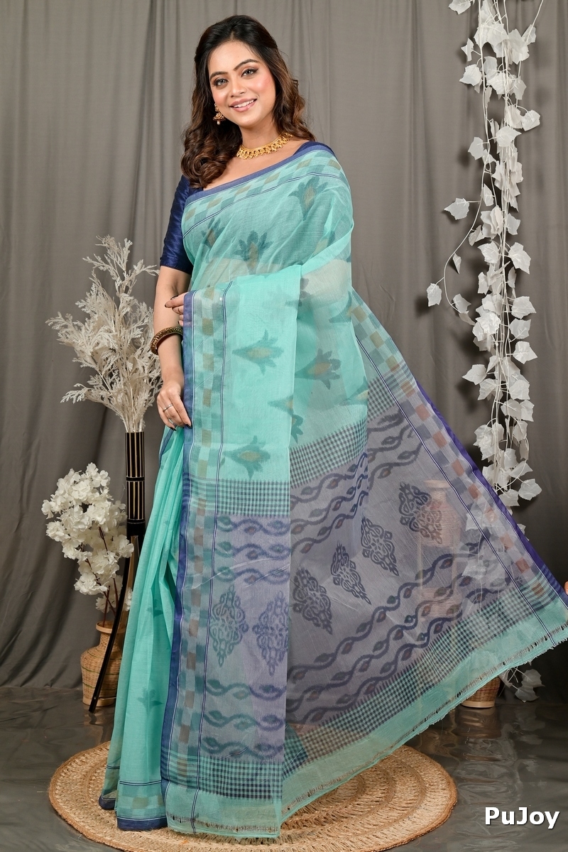 Green Pure Cotton Devai Tant Saree Print (2962)