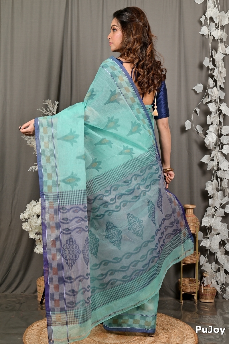Green Pure Cotton Devai Tant Saree Print (2962)