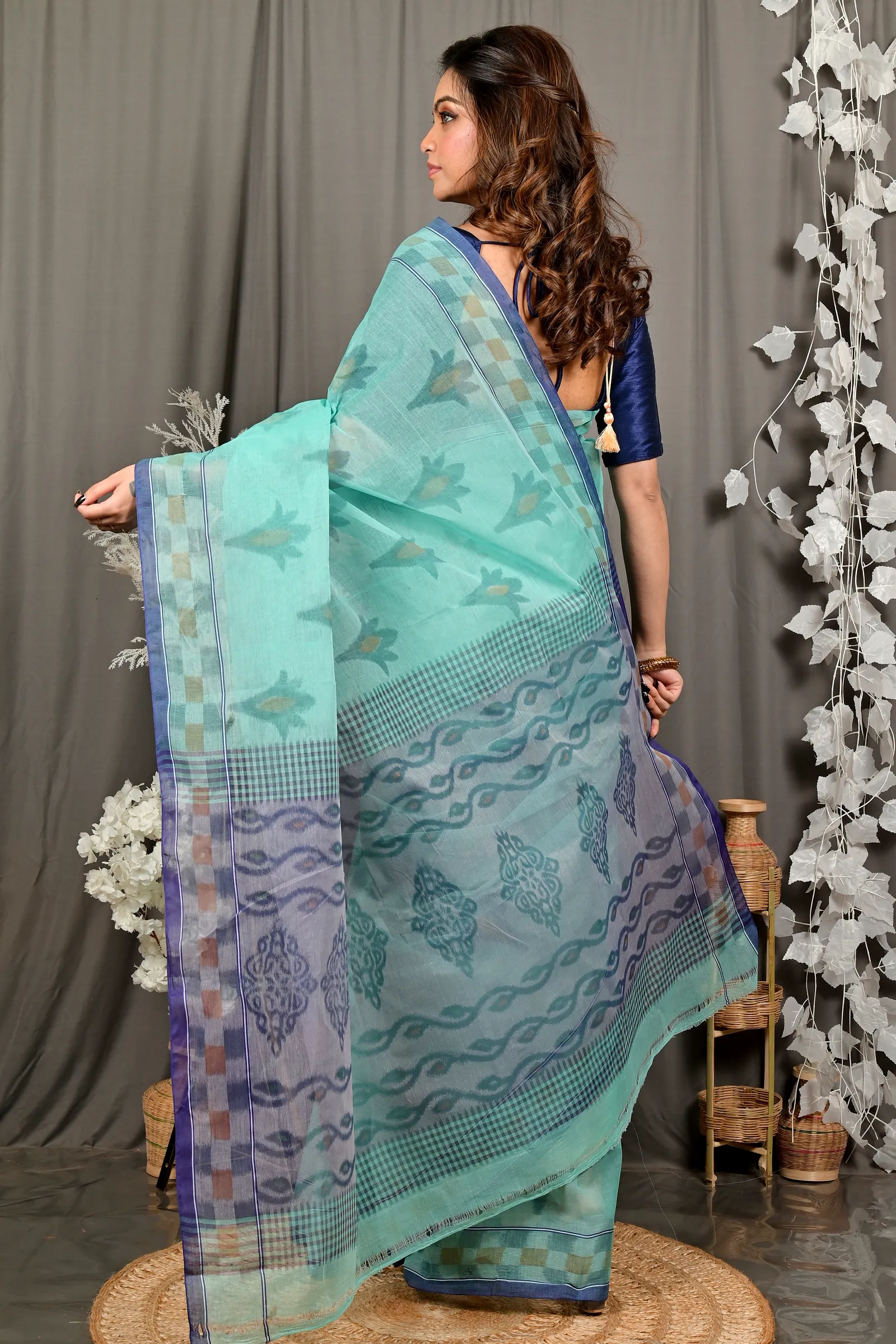Green Pure Cotton Devai Tant Saree Print (2962)