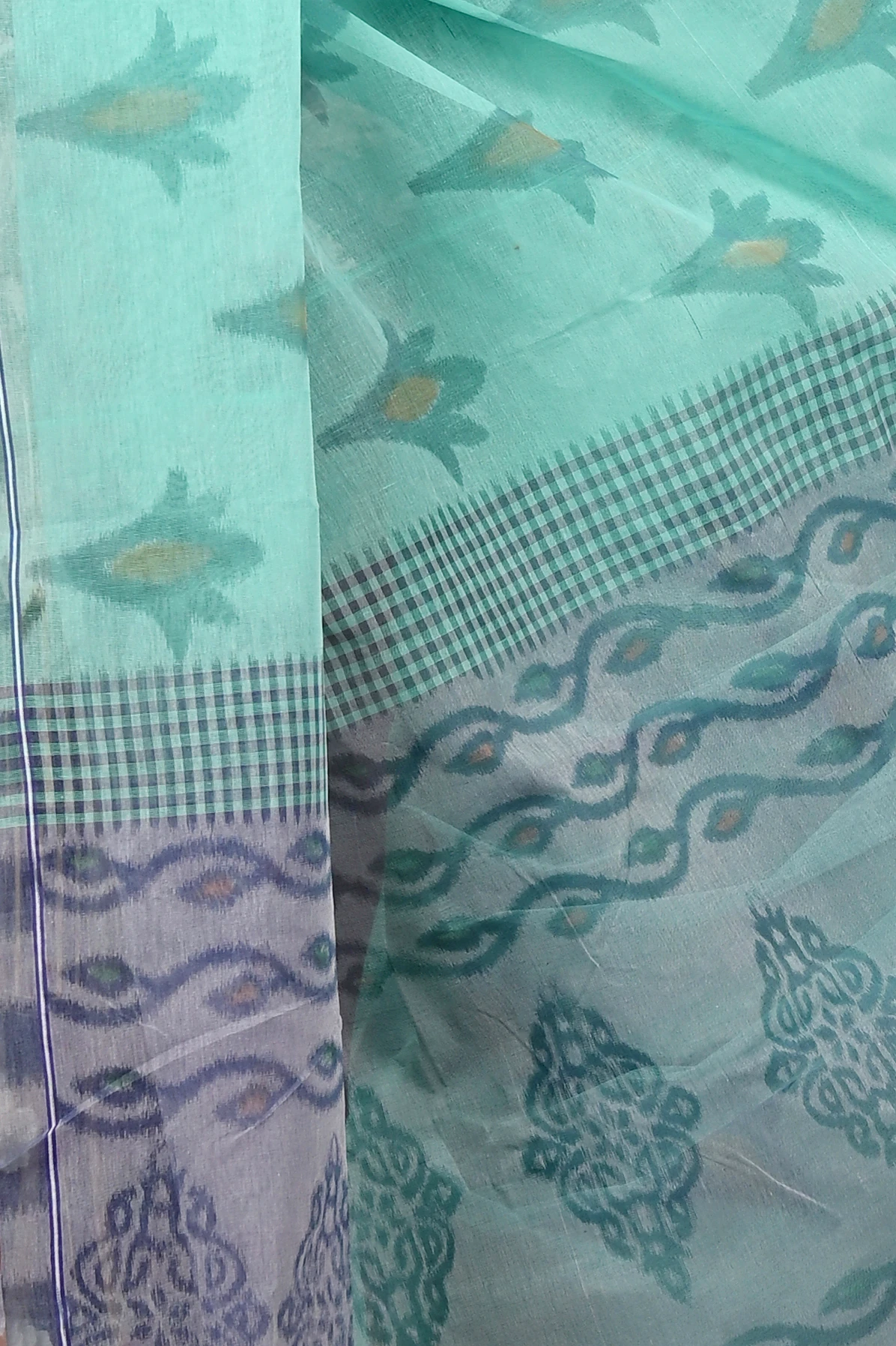 Green Pure Cotton Devai Tant Saree Print (2962)