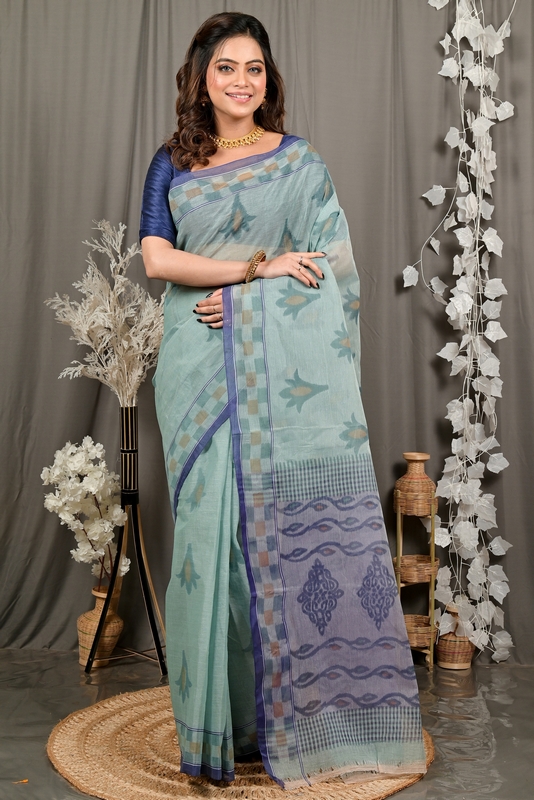 Light Green Pure Cotton Devai Tant Saree Print (2963)