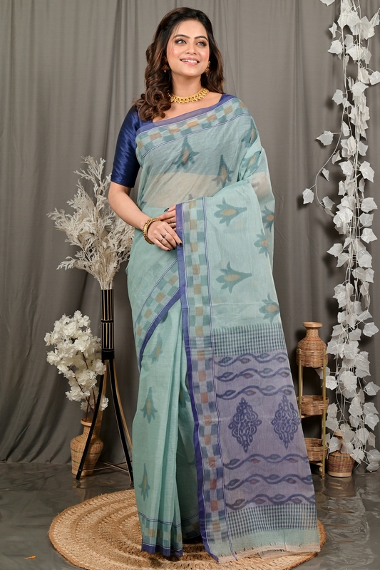 Light Green Pure Cotton Devai Tant Saree Print (2963)