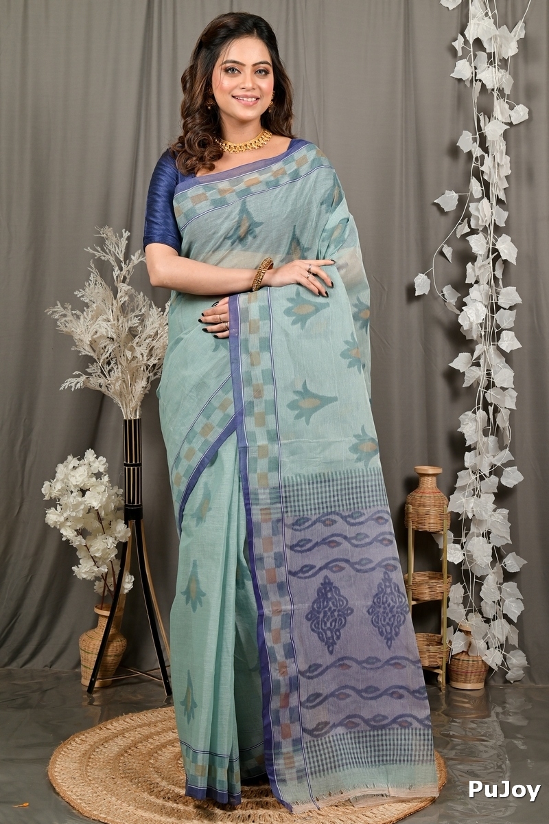 Light Green Pure Cotton Devai Tant Saree Print (2963)