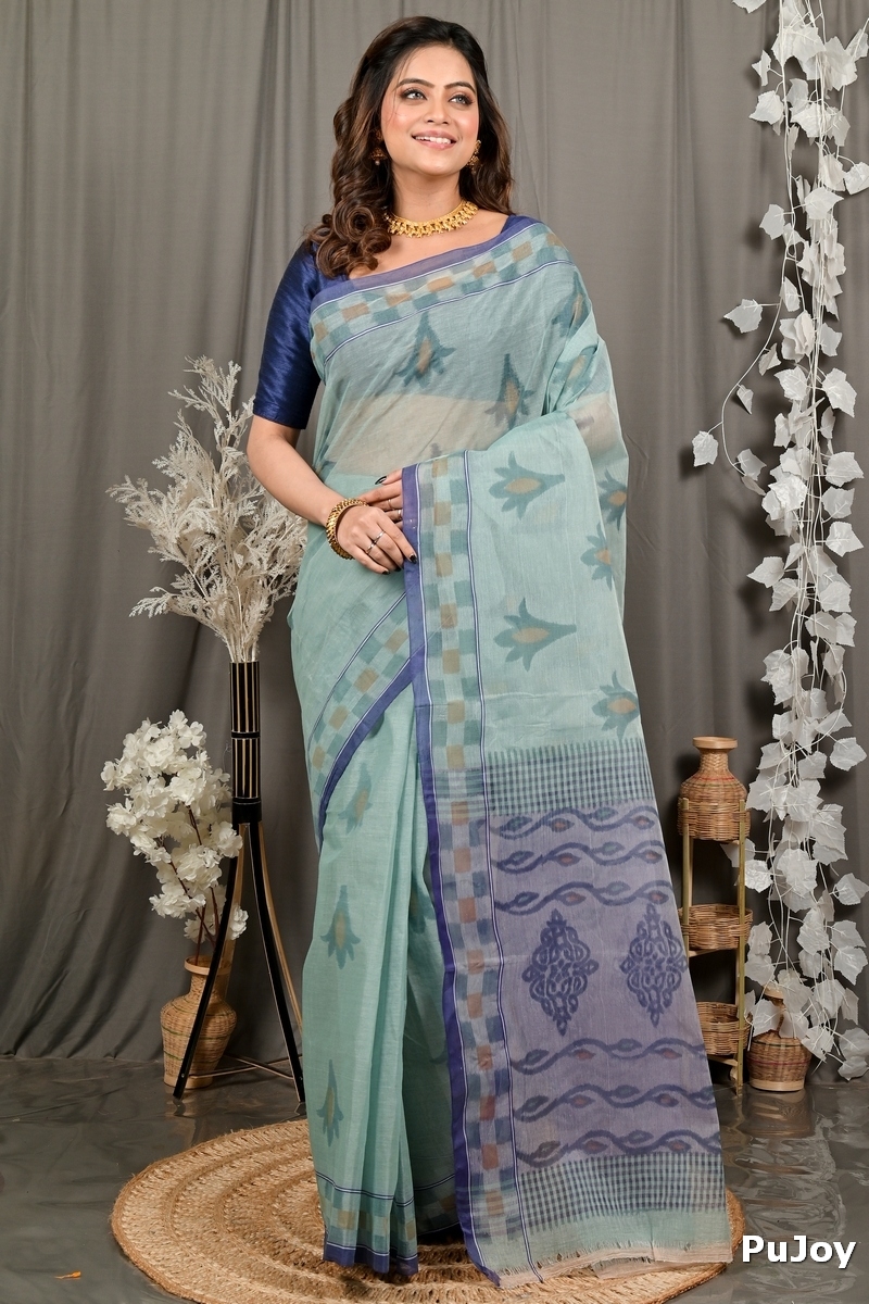 Light Green Pure Cotton Devai Tant Saree Print (2963)