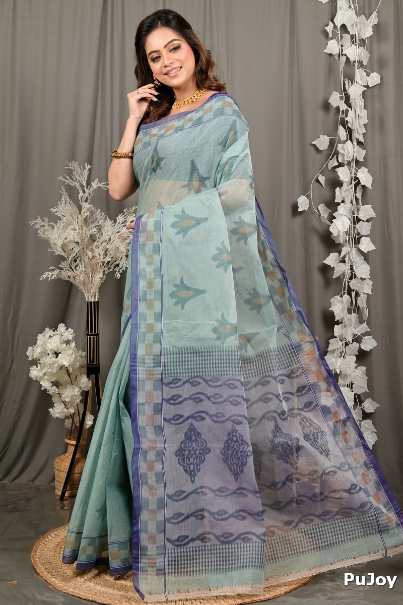 Light Green Pure Cotton Devai Tant Saree Print (2963)