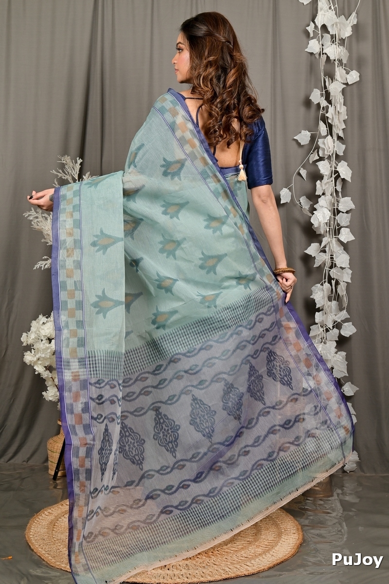 Light Green Pure Cotton Devai Tant Saree Print (2963)