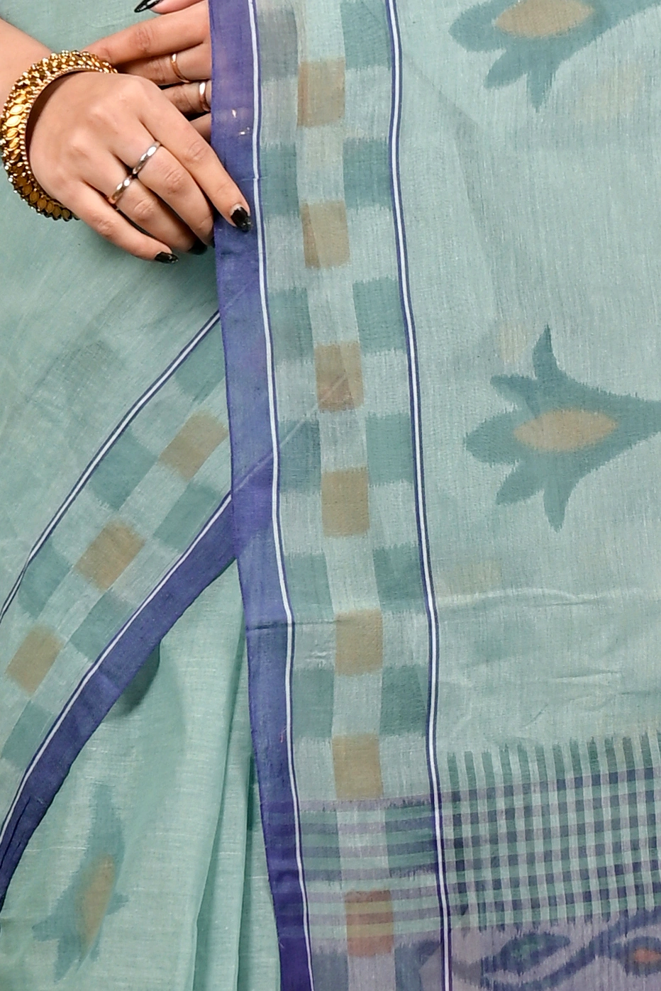 Light Green Pure Cotton Devai Tant Saree Print (2963)