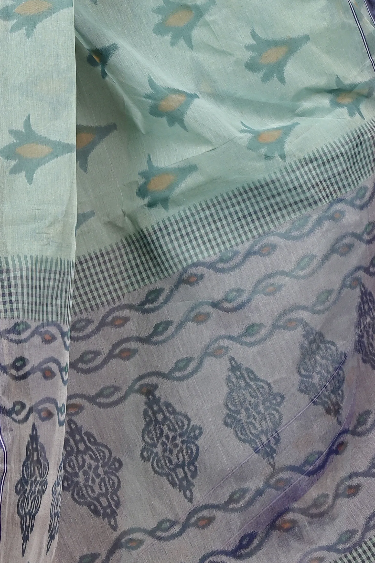 Light Green Pure Cotton Devai Tant Saree Print (2963)