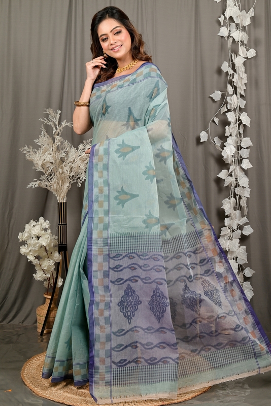 Light Green Pure Cotton Devai Tant Saree Print (2963)