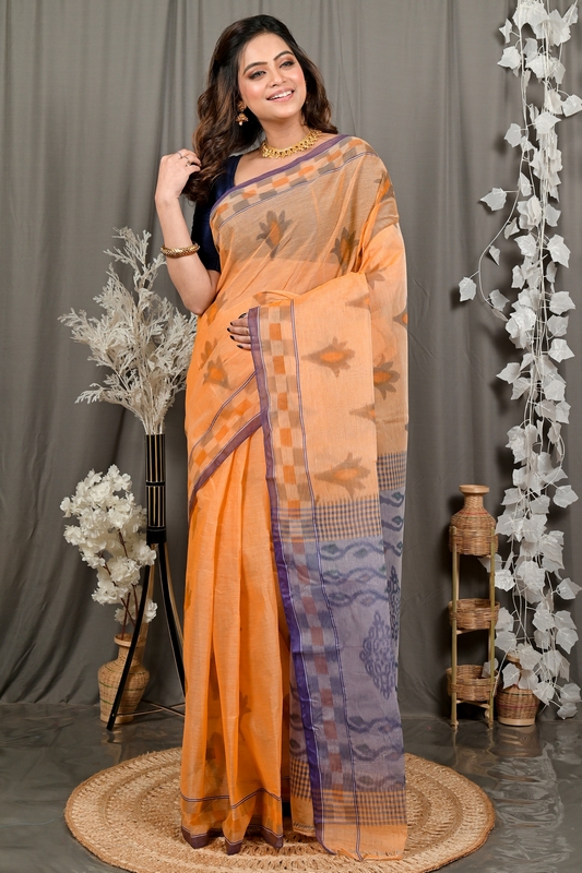 Light Orange Pure Cotton Devai Tant Saree Print (2964)