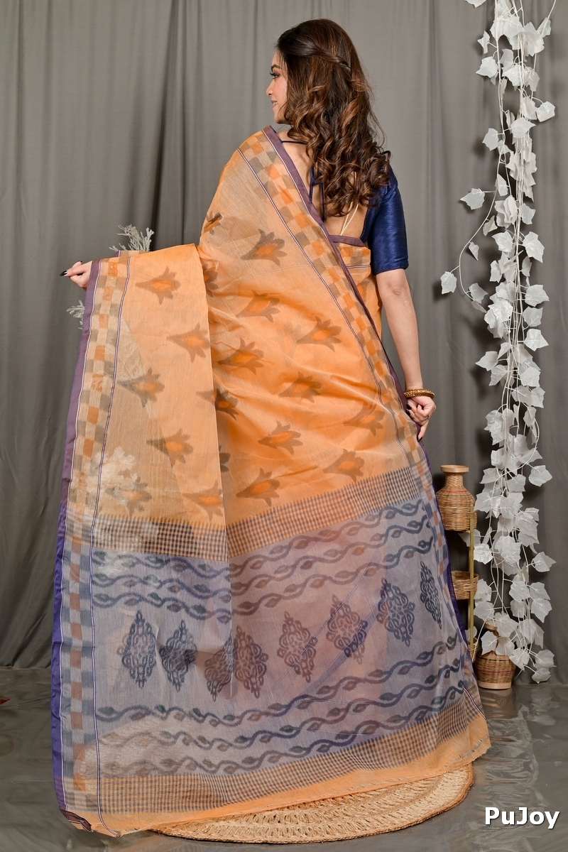 Light Orange Pure Cotton Devai Tant Saree Print (2964)