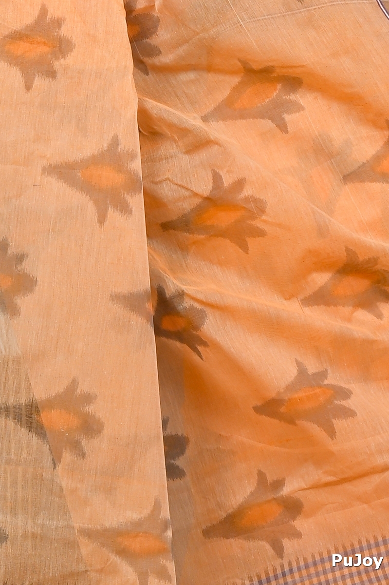 Light Orange Pure Cotton Devai Tant Saree Print (2964)