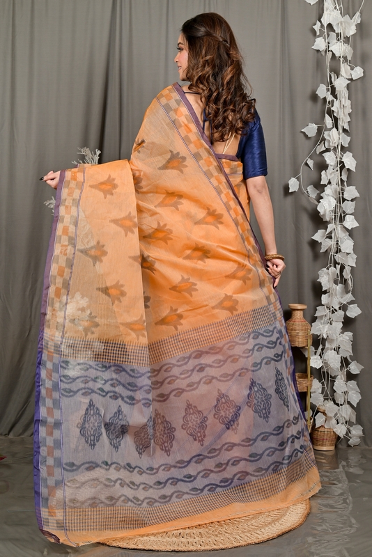 Light Orange Pure Cotton Devai Tant Saree Print (2964)