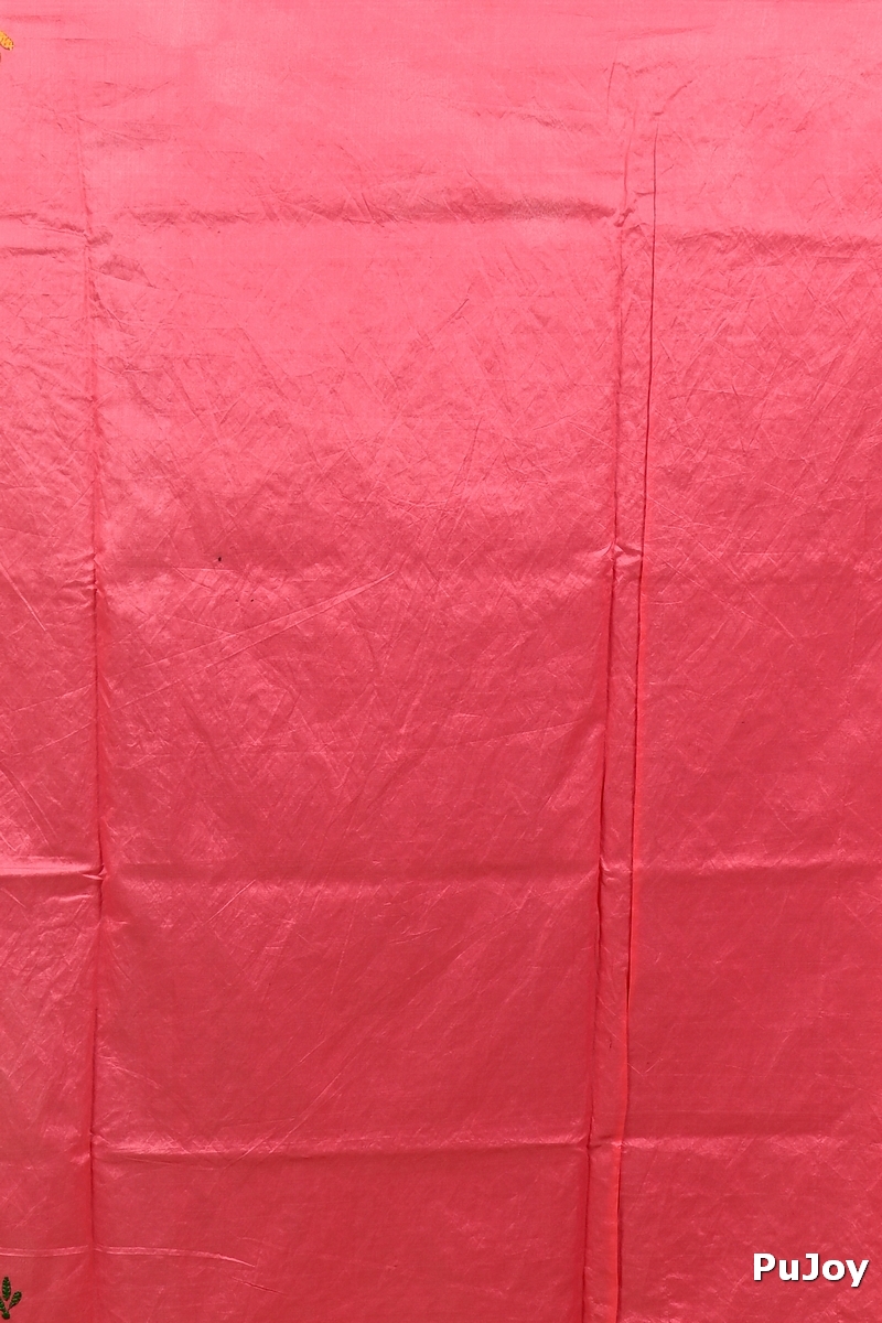 Dark Pink Cotton Blend Dharai Kantha Stitch Saree (2969)