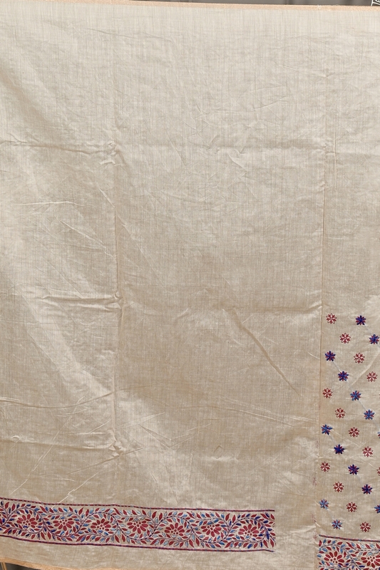 Off White Multy Color Pure Cotton Dhriti Kantha Stitch Saree (2972)