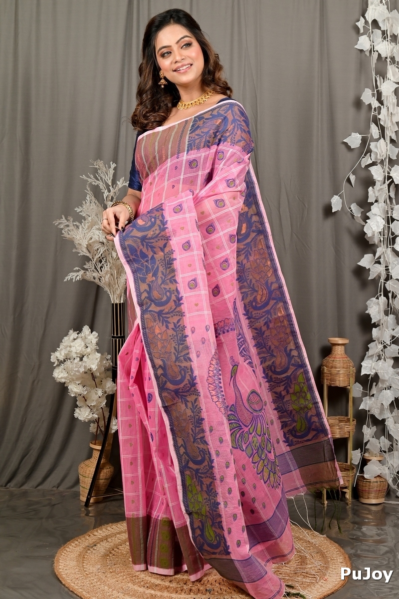 Pink Pure Cotton Dhrubi Jamdani Saree (2975)
