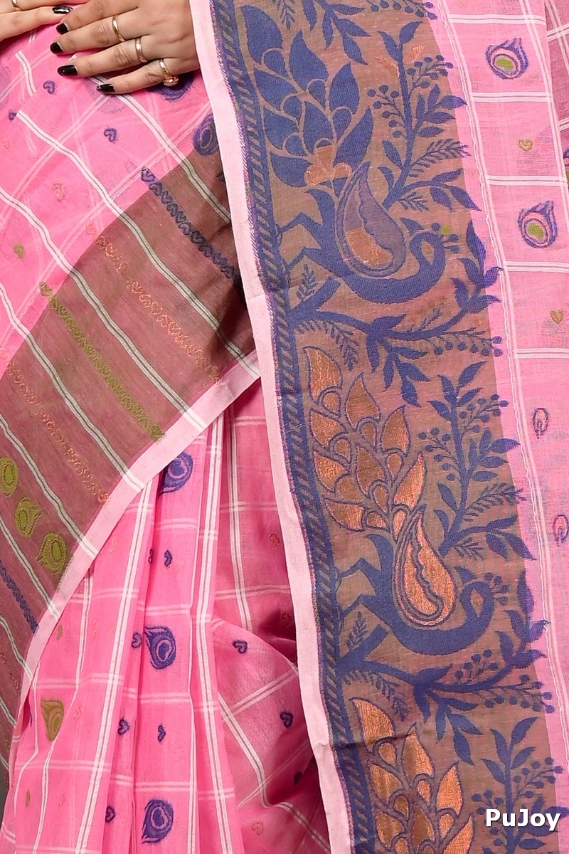 Pink Pure Cotton Dhrubi Jamdani Saree (2975)