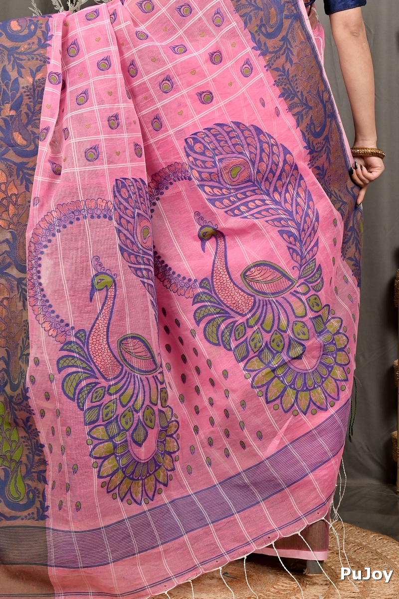 Pink Pure Cotton Dhrubi Jamdani Saree (2975)