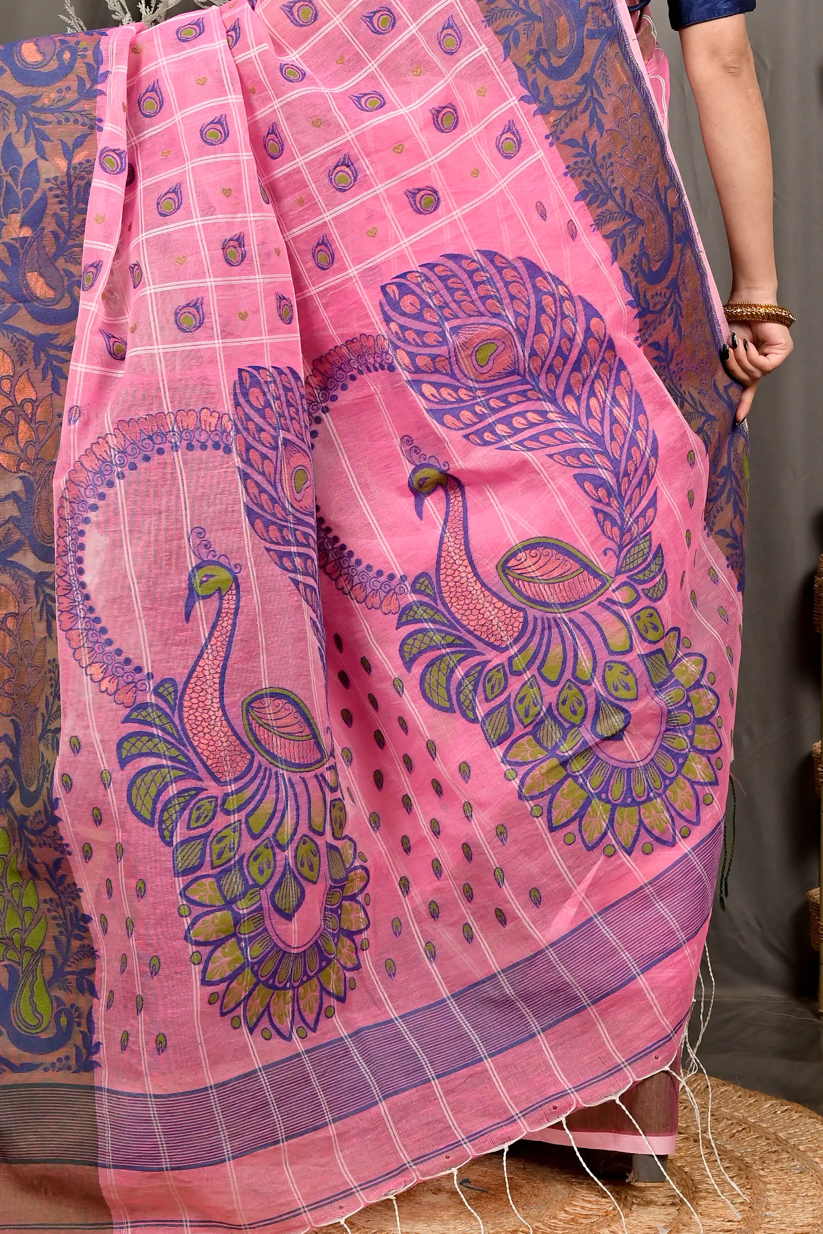 Pink Pure Cotton Dhrubi Jamdani Saree (2975)