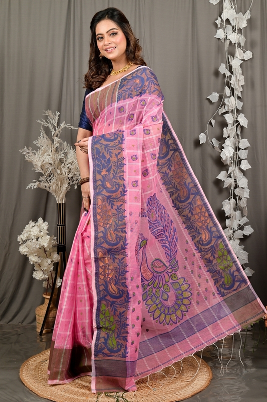 Pink Pure Cotton Dhrubi Jamdani Saree (2975)