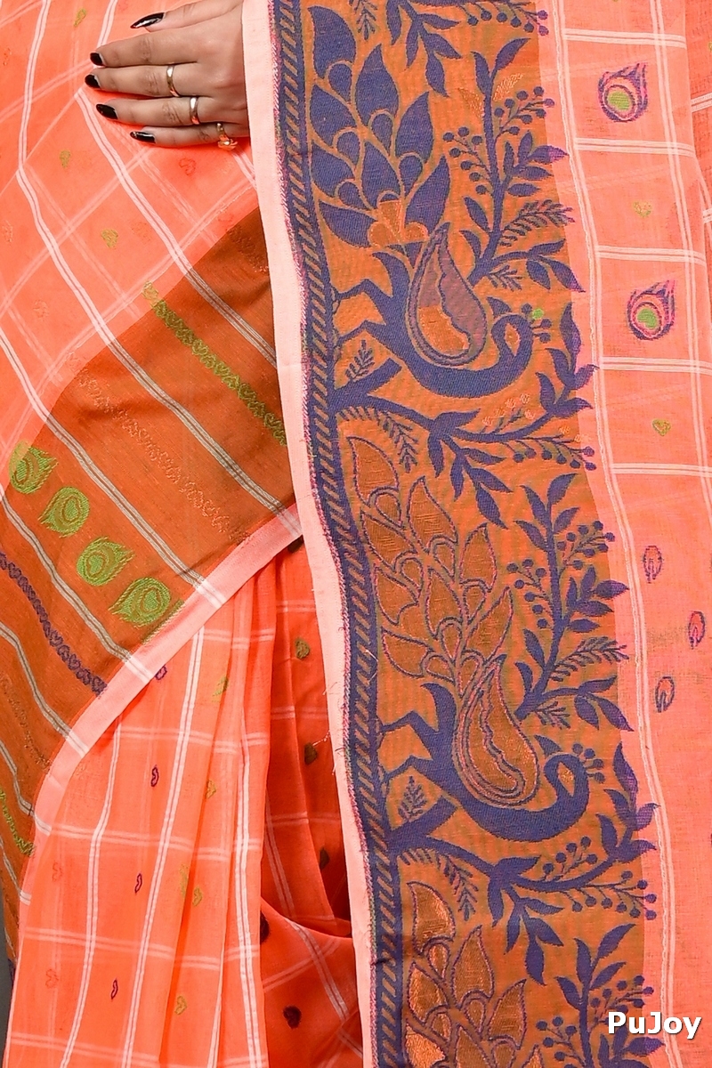 Orange Pure Cotton Dhrubi Jamdani Saree (2976)
